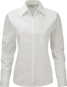 Russell Collection RU936F - Chemise En Popeline Pur Coton Femme Manches Longues Blanc