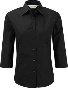 Russell Collection RU946F - Ladies Fitted Shirt - Chemise Femme Ajustée, Manches 3/4 Noir