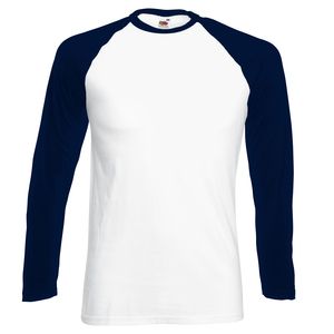 Fruit of the Loom SS028 - T-shirt Manches Longues Homme Baseball White/ Deep Navy