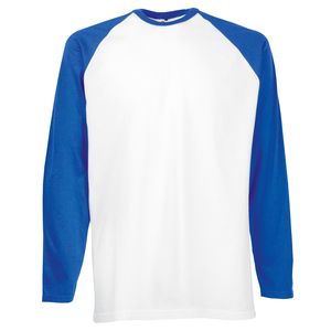 Fruit of the Loom SS028 - T-shirt Manches Longues Homme Baseball White/ Royal Blue