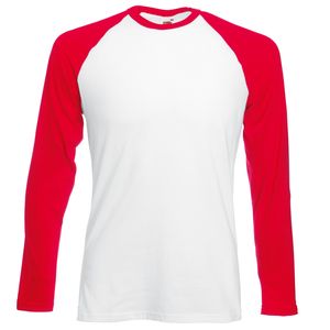 Fruit of the Loom SS028 - T-shirt Manches Longues Homme Baseball White/ Red