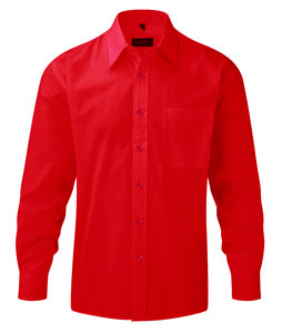 Russell Collection J934M - Chemise en popeline manches longues polyester/coton facile d’entretien Classic Red