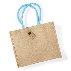 Westford mill WM407 - Sac de Courses en Toile de Jute Natural / Surf Blue