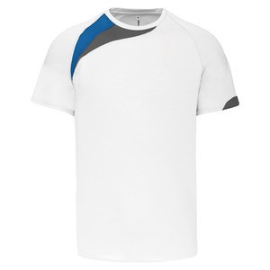 ProAct PA436 - T-SHIRT SPORT MANCHES COURTES UNISEXE White / Sporty Royal Blue / Storm Grey