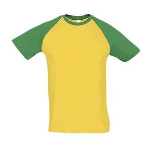 SOL'S 11190 - Funky Tee Shirt Homme Bicolore Manches Raglan Jaune / Vert Prairie
