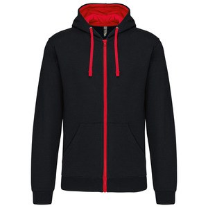 Kariban K466 - Sweat-shirt zippé capuche contrastée Noir-Rouge