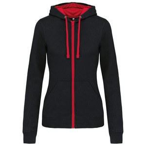 Kariban K467 - Sweat-shirt zippé capuche contrastée femme Noir-Rouge