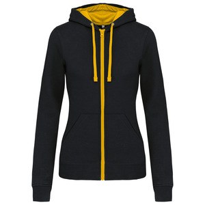 Kariban K467 - Sweat-shirt zippé capuche contrastée femme Black / Yellow