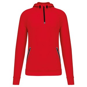 Proact PA360 - Sweatshirt capuche 1/4 zip sport Rouge
