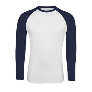 SOL'S 02942 - Funky Lsl Tee Shirt Homme Bicolore Manches Longues Raglan Blanc / Bleu marine