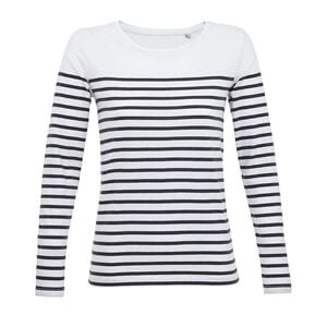 SOL'S 03100 - Matelot Lsl Women Tee Shirt Femme Manches Longues Rayé Blanc / Bleu marine