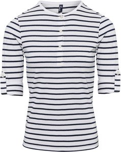 Premier PR318 - T-shirt femme "Long John" Blanc / Bleu marine