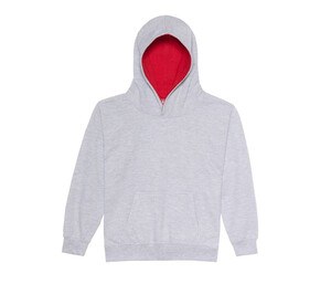 AWDIS JH03J - Sweat enfant capuche contrastée Heather Grey/ Fire Red