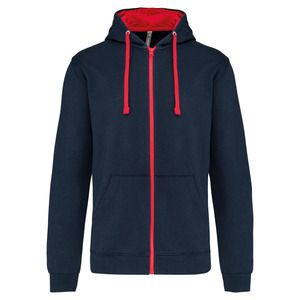 Kariban K466 - Sweat-shirt zippé capuche contrastée Navy / Red