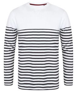 Front Row FR134 - T-shirt breton à manches longues Blanc / Bleu marine