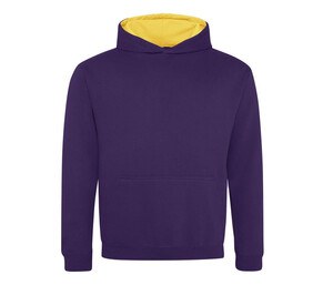 AWDIS JH03J - Sweat enfant capuche contrastée Purple / Sun Yellow