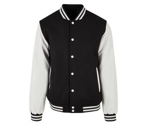 BUILD YOUR BRAND BY269 - Veste baseball en simili cuir noir / blanc